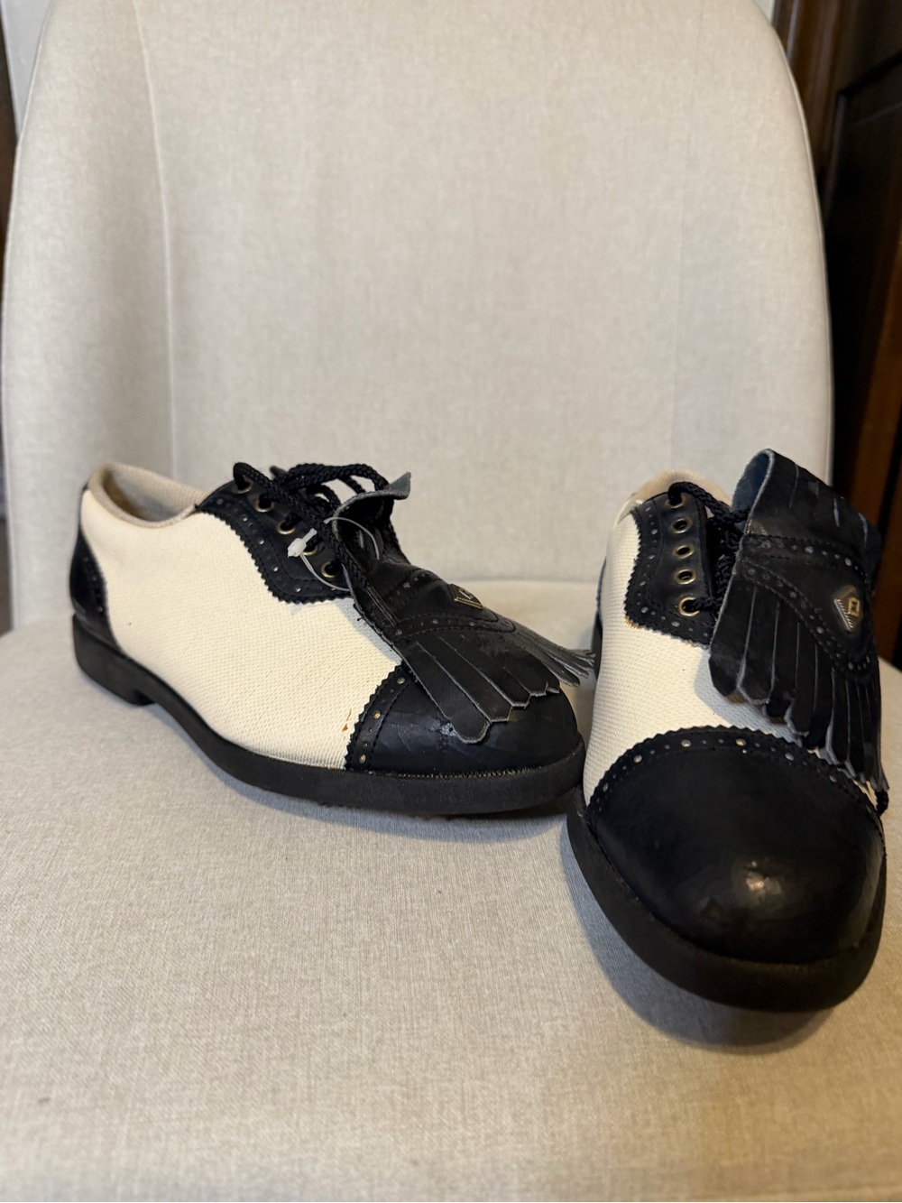 FootJoy Vintage Two-Tone Black and Cream Saddle Oxfords